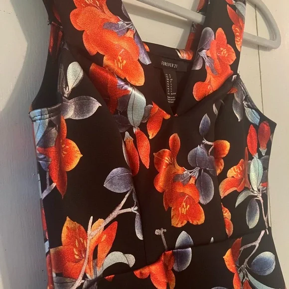 Red and Blue/Gray Metallic Floral Mini Dress - Picture 3 of 4